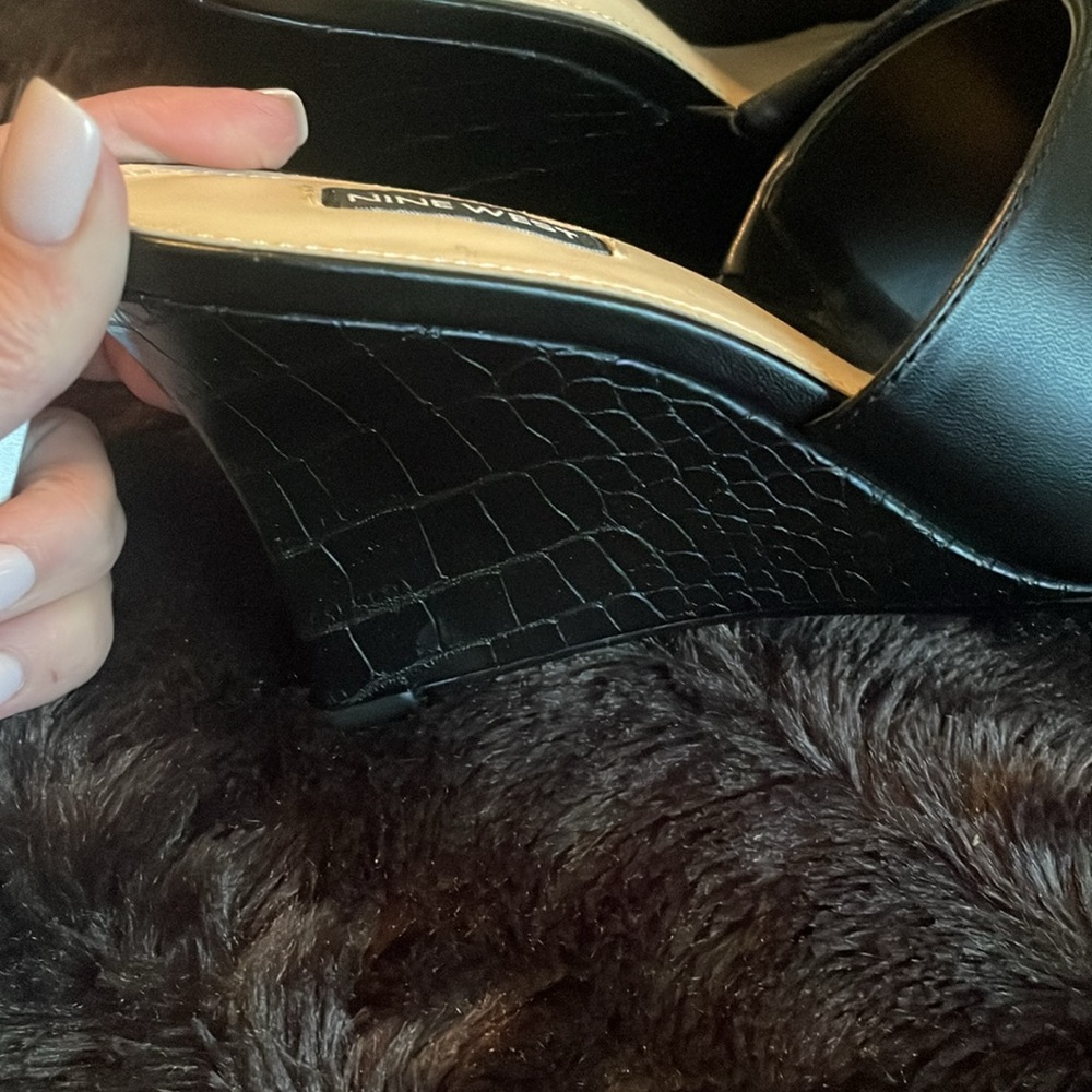 Brand New -Nine West - Square Toe, Black Wedges